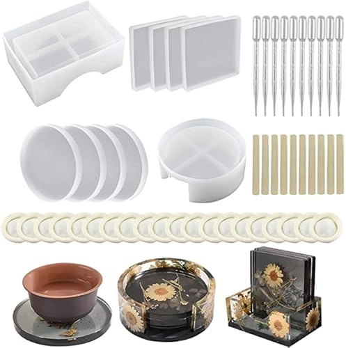 UGBO Silikonform Untersetzer Epoxidharz Formen Gießform Resin DIY Harz Untersetzerform Silikonformen Tablett Set DIY Untersetzer Silikon Form Unregelmäßige Gießformen Rund Quadrat 10 Stück von UGBO