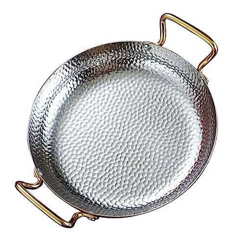 UGCER Spanische Paella-Pfanne, Edelstahl-Doppelohren-Pfanne, antihaftbeschichtete Kochpfanne, Kochgeschirr für Zuhause oder Restaurants,Silber,22cm von UGCER