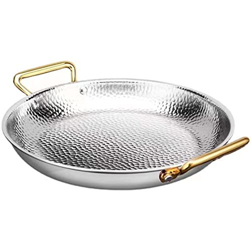 UGCER Spanische Paella-Pfanne aus Edelstahl, handgehämmerte Kochpfanne, Kochgeschirr mit zwei genieteten Griffen für Zuhause, Restaurant, Camping, Outdoor (Silver,30cm) von UGCER