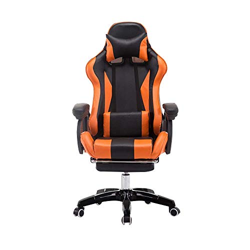 UGD8TQR Renovierung Hausstuhl Videospielstuhl Liegender Computerstuhl mit Fußstütze Hohe Rückenlehne ES Stuhl Ergonomie Bürostuhl mit Kopfstütze und Massage Lendenwirbelstütze Schwarz Orange von UGD8TQR