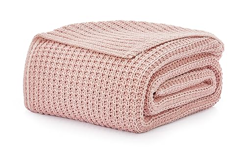 UGG Luna Strickdecke, Überwurf, Baumwolle, grob, weich, für Couch oder Bett, gemütlich, warm, Waffelmuster, leicht, Wohnzimmer, Schlafzimmer, Wohnheim, maschinenwaschbar, 127 x 177,8 cm, Quarzrosa von UGG