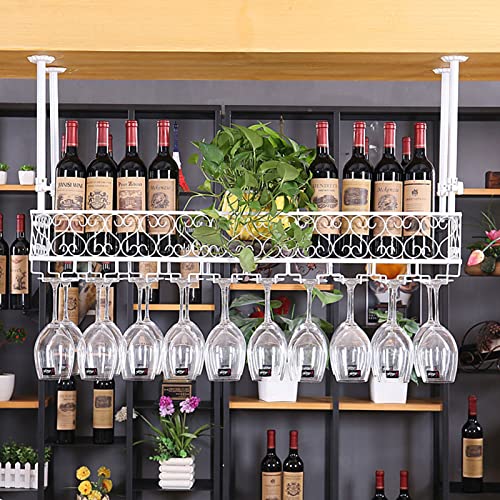 UGIUTLVY Decken-Weinflaschenregal mit Glashalter, hängende Bar, Glasregal, Weinaufbewahrungshalter, verstellbares schwebendes Regal, Weinpräsentationsregale/80 x 25 cm von UGIUTLVY