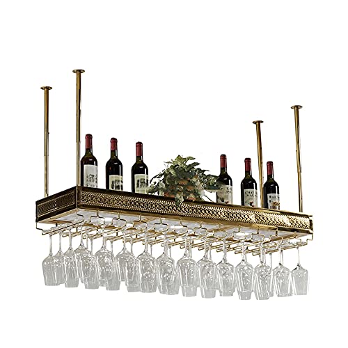 UGIUTLVY Weinregale, an der Decke hängendes Weinglasregal, Metall-Eisen-Lagerregal, goldene Kelche, Stielglasregal, Weinflaschenhalter, geeignet für Familienbars, Weingüter, Küchen, 100 cm von UGIUTLVY