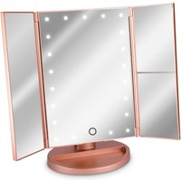 3-seitiger LED-beleuchteter Standspiegel – faltbarer Triptychon-Schminkspiegel auf Ständer mit 2x3-Vergrößerungseffekt – Batterie oder usb – Roségold von UGREAT