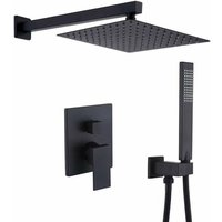 Einbau-Duschsäule, Einbau-Duschset, Einbau-Duschset Chrom, Einbau-Duschset mit quadratischem Duschkopf 25x25cm – Messing & Edelstahl – Schwarz von UGREAT