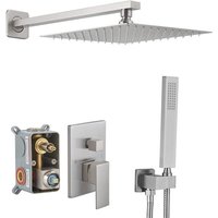 Silberne versenkte Duschsäule, komplettes versenktes Duschset mit 20 x 20 cm großem Duschkopf, Handbrause, versenktes Duschsäulenset – rw versenkte Silberne versenkte Duschsäule, komplettes versenktes Duschset mit 20 x 20 cm großem Duschkopf, Handbrause, versenktes Duschsäulenset – rw versenkte von UGREAT