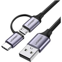 2in1 Kabel, starkes geflochtenes Kabel USB - microUSB + USB-C 1m 2,4A schwarz von UGREEN
