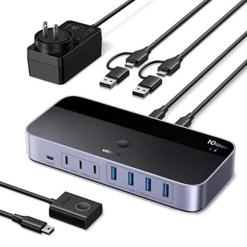 UGREEN 10Gbps USB Switch 2 In 7 Out USB C Switch mit 3C4A Ports, Netzteil, Fernbedienung und 2xC auf A/C Kabeln, kompatibel mit Mac mini M4/M4 Pro, MacBook Air M4, Windows usw. von UGREEN
