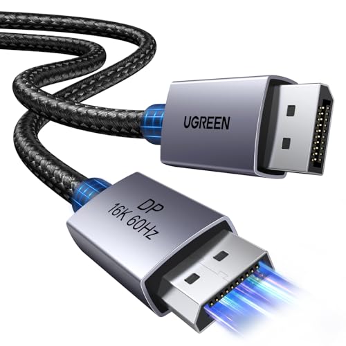 UGREEN 16K Displayport Kabel 2.1 16K 10K 60Hz 8K 120Hz 4K 240Hz 165Hz 144Hz, DP kabel 80Gbps mit HDR, FreeSync, G-Sync, DSC 1.2a, HDCP 2.2 für PC, HDTV, Gaming Monitor (3M) von UGREEN