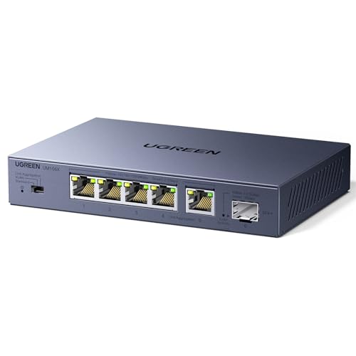 UGREEN 2.5G LAN Switch mit 5X 2.5G Ports+1X10G SFP+,Unmanaged Netzwerk Switch für Computer,NAS,Server,WiFi 6 AP, Schnelle Datenübertragung,Desktop/Wandmontage Metallgehäuse UGREEN 2.5G LAN Switch mit 5X 2.5G Ports+1X10G SFP+,Unmanaged Netzwerk Switch für Computer,NAS,Server,WiFi 6 AP, Schnelle Datenübertragung,Desktop/Wandmontage Metallgehäuse von UGREEN