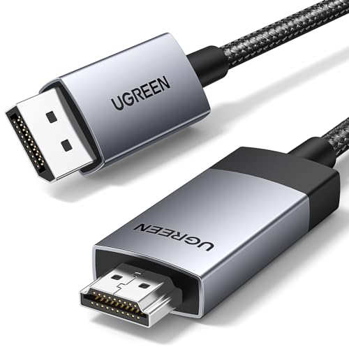 UGREEN 4K@60Hz DisplayPort zu HDMI Kabel DP zu HDMI Kabel Uni-Direktional DP 1.2 zu HDMI 2.0 Kabel HDR DP zu HDMI Adapter für Multi-Screen Kompatibel mit Monitor, Projektor, Dell(3M) von UGREEN
