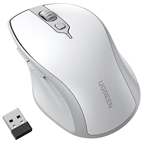 UGREEN Bluetooth Maus Kabellos (BT 5.0 + 2.4G), 4000 DPI, 18 Monate Akkulaufzeit, Ergonomisch für Computer, Laptop, Tablet, Handy - Kompatibel Mit Windows, MacOS, Android, iOS, Linux (Weiß) von UGREEN