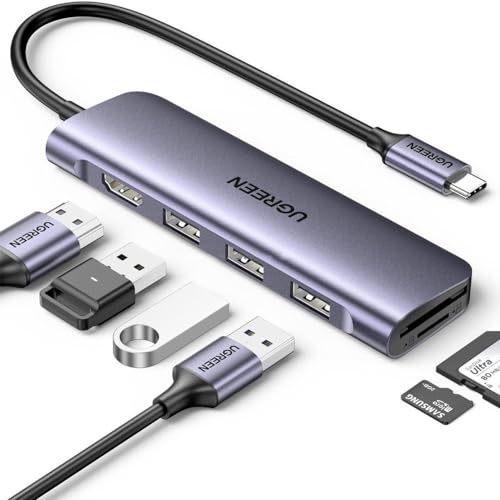Ugreen 6-in-1 USB-C auf USB, HDMI, 3X USB-A 3.0 Multifunktion Adapter Hub, Silber 20956A Ugreen 6-in-1 USB-C auf USB, HDMI, 3X USB-A 3.0 Multifunktion Adapter Hub, Silber 20956A von UGREEN