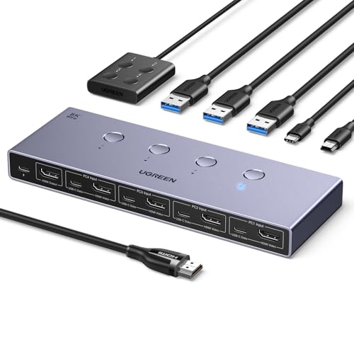 UGREEN HDMI 2.1 KVM Switch 4 In 1 Out 8K@60Hz USB 3.0 Switch 4 Ports 1 Monitor und Tastatur, Maus, Drucker, U Disk für 4PC UGREEN HDMI 2.1 KVM Switch 4 In 1 Out 8K@60Hz USB 3.0 Switch 4 Ports 1 Monitor und Tastatur, Maus, Drucker, U Disk für 4PC von UGREEN