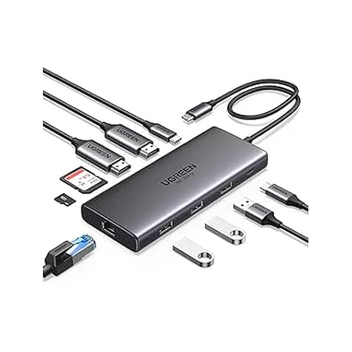 Hub Ugreen 10-en-1 USB-C 2HDMI 4K60Hz 2USB-C3.2 USB-A3.2 USB-A3.0 RJ45 SD TF PD100W von UGREEN