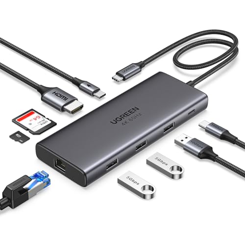 UGREEN Revodok Pro 109 USB C Hub 10Gbps USB A 3.2&USB C 3.2, HDMI 4K@60Hz, PD100W, Ethernet, SD/TF, Docking Station kompatibel mit iPhone 16, MacBook Pro/Air, Surface, Galaxy S24/S23 usw. von UGREEN