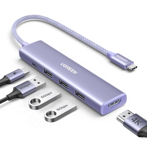 UGREEN Revodok USB C Hub Stilvolle Serie USB C Adapter PD100W, 4K HDMI, 3*USB A 3.0 kompatibel mit iMac, iPhone 15, Galaxy S24, Surface, MacBook Pro/Air, iPad Pro/Air, Steam Deck usw. (Lila) von UGREEN