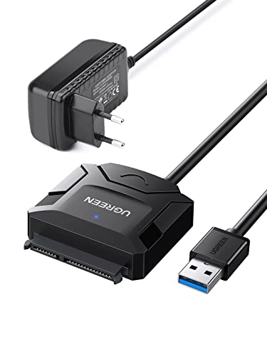 UGREEN USB 3.0 auf SATA Kabel UASP USB SATA Kabel USB 3.0 SATA Kabel Festplatten Dockingstation für 2,5"/3.5" SATA I II III Festplatten Laufwerke HDD/SSD mit 12V/2A EU Netzadapter von UGREEN