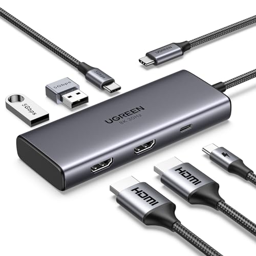 UGREEN Revodok 206 USB C Hub 2 HDMI USB C Docking Station Dual HDMI, USB C/USB A 3.0 Ports, PD 100W Schnellladen kompatibel mit Dell, Lenovo, HP, Surface Laptops und mehr Typ C Geräten von UGREEN