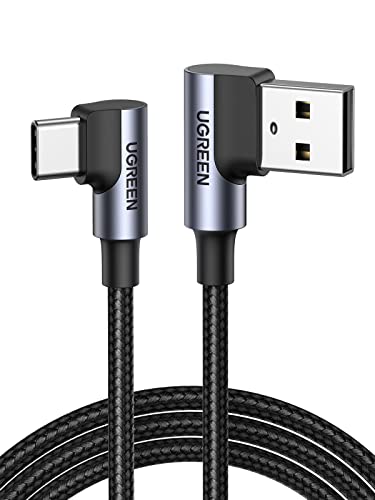 UGREEN USB C Ladekabel Winkel USB C Kabel gewinkelt Nylon USB auf USB C Kabel kompatibel mit Galaxy S24/S24+/S23/S22/A73/A53 Huawei P30 Lite Redmi 10 iPhone 15/15 Pro/15 Pro Max(2M) von UGREEN