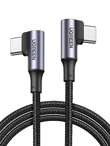 UGREEN USB C USB C Ladekabel 100W Doppelte Winkelstecker PD 3.0 PPS USB-C Kabel 90 Grad 5A/20V kompatibel mit iPhone 15 Pro Max, M2 MacBook Pro/Air iPad Pro 2021 iPad Air 5 Galaxy S24 A54 usw. (0.5m) von UGREEN