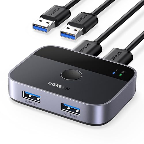 UGREEN USB Switch 2PC 2 In 2 Out 5Gbps USB Umschalter mit 2*A auf A Kabel für Tastatur, Maus, Drucker, Festplatten, Kameras usw. von UGREEN