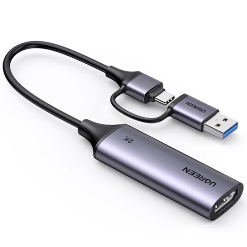 UGREEN Video Capture Card, USB 3.0 HDMI auf USB C/A Videoaufnahmekarte, 4K Eingang und 2K30Hz Capture, hdmi Grabber kompatibel mit Switch PS5 Xbox TV Stick Camera Laptop iPad Mac Handy Mac mini 4 von UGREEN