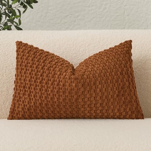 UGASA Herbst-Lendenwirbel-Kissenbezug, superweich, Boho-Kordsamt, dekorative Kissenbezüge, einfarbig, Plüsch-Textur, Akzent-Kissen für Sofa, Couch, Wohnzimmer, Stuhl, 30,5 x 61 cm, Rostfarben, 1 Stück von UGS UGASA