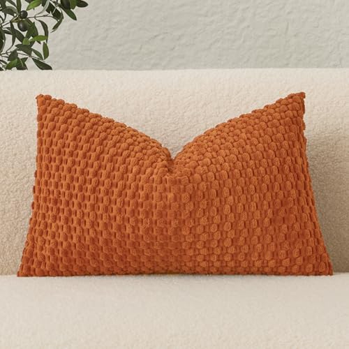 UGASA Herbstsamt-Kissenbezug, 30,5 x 50,8 cm, beide Seiten, Kordsamt, gestreift, weich, solide, dekorativ, rechteckig, für Couch, Schlafzimmer, Auto, 1 Stück, Orange von UGS UGASA