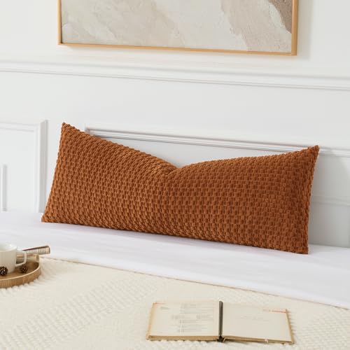 UGASA Kissenbezug aus weichem Boho-Streifen, Kord, groß, lang, rechteckig, Landhaus, dekorativer Kissenbezug für Bett, Couch, Sofa, Schlafzimmer, Wohnzimmer, Rostfarben, 35,6 x 91,4 cm, 1 Stück von UGS UGASA