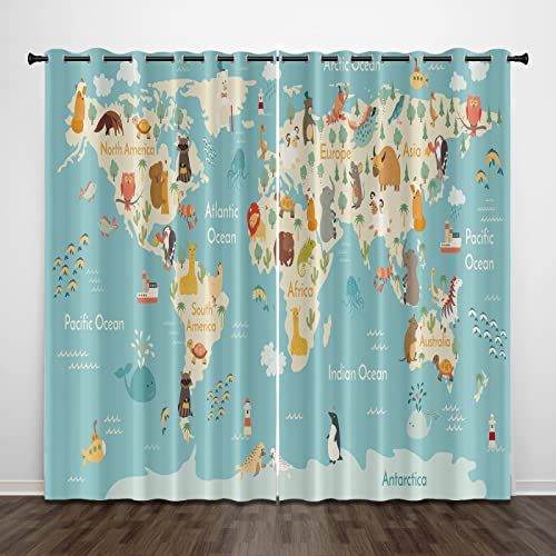Blickdicht Vorhang Weltkarte Kinder Verdunkelungs Vorhang Kinderzimmer Gardinen mit Ösen 150x166cm(B x H) von UGSONSJ