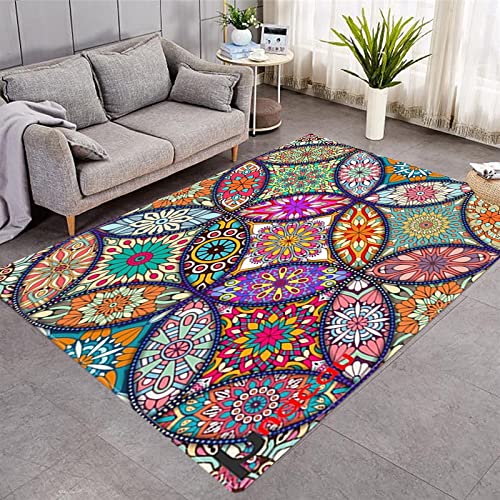 Teppich Wohnzimmer Modern Farb-Mandala Teppich Anti Rutsch Unterlage fürs Kinderzimmer Schlafzimmer Küche Badezimmer Flur Retro Kurzflor Teppich Waschbar 80x160cm von UGSONSJ