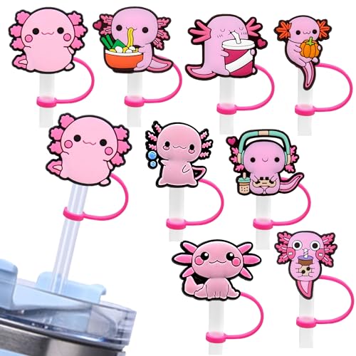 UGTEWXU Axolotl-Strohabdeckung für Stanley Cup, Silikon-Trinkhalmkappe, wiederverwendbar, 10 mm, Saugrohr-Staubkappe, 8 Stück, XGT1122 von UGTEWXU