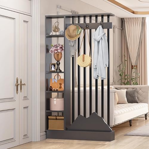 1 Stück dekorativer Raumteiler aus Teakholz mit Garderobe und Lagerschrank – for Zuhause und Büro(Gray+Black,39.3x9.4x79.5in) von UGUGU