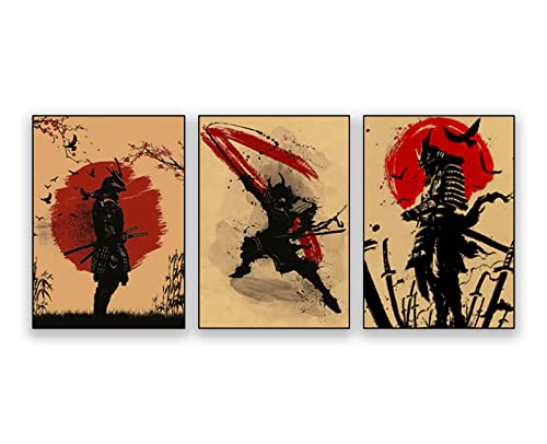 UGZDEA Japanese Samurai Leinwand Bilder, Japanese Bushido Art Portrait Poster Modern Wohnzimmer Schlafzimmer Dekoration Poster Malerei-No Framed (No Framed-1, 3 * 60x80cm) von UGZDEA