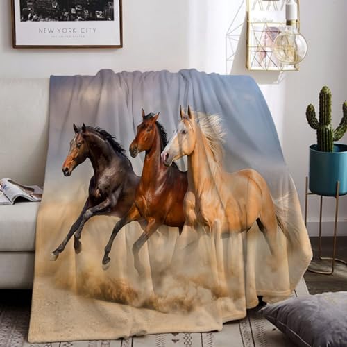 Kuscheldecke Mit Pferdmotiv 130x150cm, 3D Pferdemuster Wohndecke Sofadecke, Weiche Warme Fleecedecke für Erwachsene, Couch Schlafzimmer Dekor (A, 130x150cm) von UGZDEA