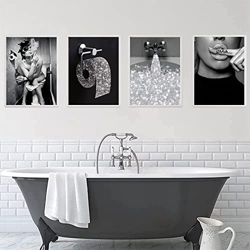 Moderne Badezimmer Leinwand Bilder, 4 Stück Schwarz und Weiß Leinwand Poster Set Moderne Lustige Badezimmer Wand Kunst Poster - Ohne Rahmen (B, 4x50x70cm) von UGZDEA