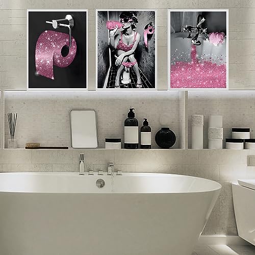 Moderne Badezimmer Leinwand Bilder, 4 Stück Schwarz und Weiß Leinwand Poster Set Moderne Lustige Badezimmer Wand Kunst Poster - Ohne Rahmen (C, 3x60x80cm) von UGZDEA