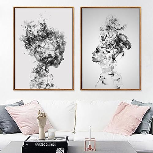 UGZDEA Abstrakte Kunstposter Leinwandbilder, Moderne Schwarz Weiß Motiv Smoked Boy Girl Poster, Abstrakte Skizze Art Line Gemälde Wohnzimmer Schlafzimmer Deko Bild-Ohne Rahmen (2x20x30cm) von UGZDEA