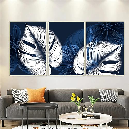 UGZDEA Abstrakte Leinwand Poster, Moderne Blaue Weiße Pflanzenblätter Kunstposter Nordischen Wohnzimmer Schlafzimmer Deko Bild-Ohne Rahmen (3x50x70cm, B) von UGZDEA