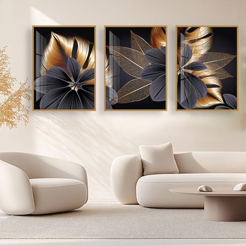 UGZDEA Abstrakte Leinwand Poster, Moderne Schwarz Gold Pflanzenblätter Kunstposter Nordischen Wohnzimmer Schlafzimmer Deko Bild-Ohne Rahmen (3x40x60cm, A) von UGZDEA