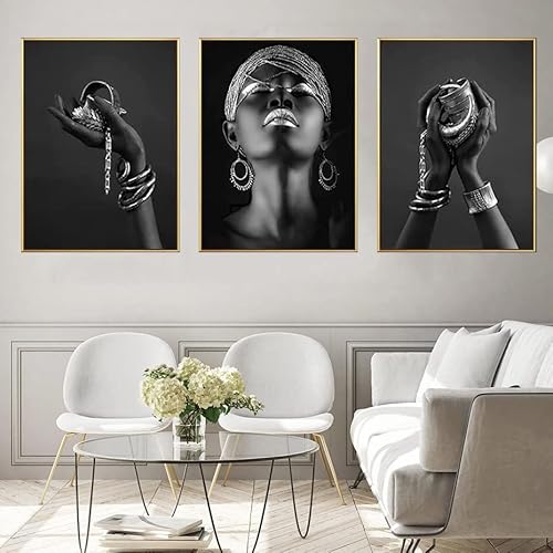 UGZDEA Afrikanische Frau Leinwand Bilder 3er Set, Gold Sammlung Schwarze Frauen Poster Modern Wohnzimmer Schlafzimmer Dekoration Poster Malerei-No Framed (No Framed-3, 3 * 40x50cm) von UGZDEA