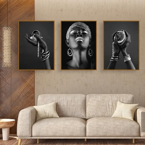 UGZDEA Afrikanische Frau Leinwand Bilder Set, Gold Schwarze Frauen Poster Modern Dekoration Poster Malerei-Ohne Rahmen (No Framed-3, 3 * 30x40cm) von UGZDEA