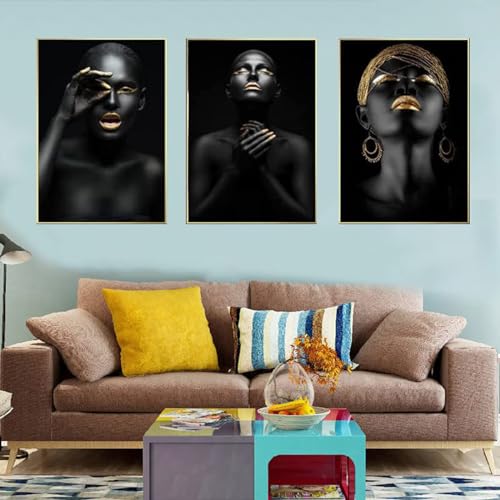 UGZDEA Afrikanische Frau Leinwand Bilder Set, Gold Schwarze Frauen Poster Modern Dekoration Poster Malerei-Ohne Rahmen (No Framed-5, 3x80x120cm) von UGZDEA