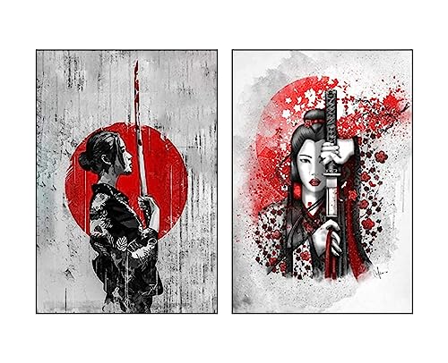 UGZDEA Japanese Leinwand Bilder 2er Set, Samurai Art Portrait Poster Canvas Painting Dekoration Poster - No Framed (No Framed-4,2 * 40x60cm) von UGZDEA