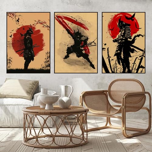 UGZDEA Japanese Samurai Leinwand Bilder, Japanese Bushido Art Portrait Poster Modern Dekoration Poster Malerei-Ohne Rahmen(A,3x30x40cm) von UGZDEA