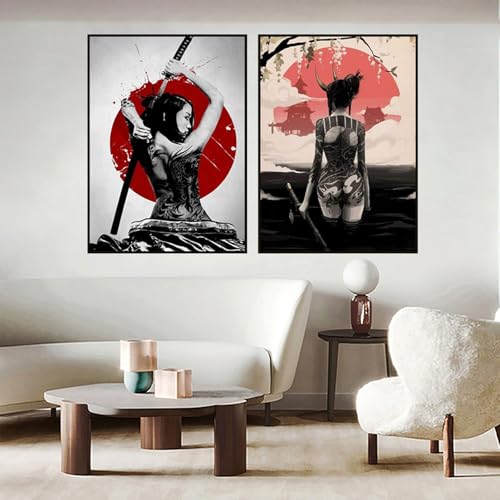 UGZDEA Japanese Samurai Leinwand Bilder, Japanese Bushido Art Portrait Poster Modern Dekoration Poster Malerei-Ohne Rahmen(D,2x40x60cm) von UGZDEA