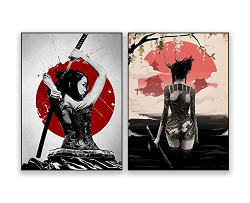 UGZDEA Japanese Samurai Leinwand Bilder, Japanese Bushido Art Portrait Poster Modern Wohnzimmer Schlafzimmer Dekoration Poster Malerei-No Framed (No Framed-4, 2 * 50x70cm) von UGZDEA