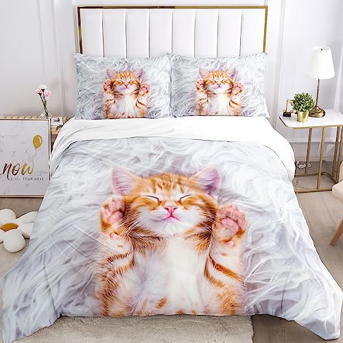 UGZDEA Katze Bettwäsche Set, nettes 3D Haustier Katze Weiches Mikrofaser Steppbrett Set Mädchen Jungen Bettwäsche mit Bettbezug und Kissenbezug (C, Single（135x200cm）) von UGZDEA