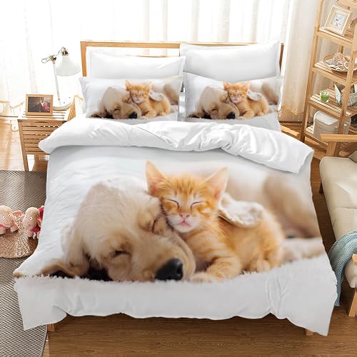 UGZDEA Katze Bettwäsche Set, nettes 3D Haustier Katze Weiches Mikrofaser Steppbrett Set Mädchen Jungen Kinder Bettwäsche mit Bettbezug und Kissenbezug (D, King（220x240cm）) von UGZDEA